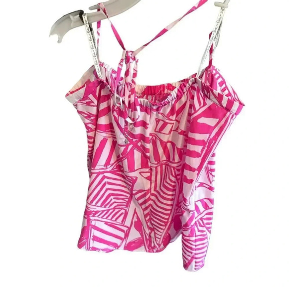 LILLY PULITZER Lei Lei Capri Pink White Silk Tie-Neck Halter Top Size Medium - Picture 5 of 8